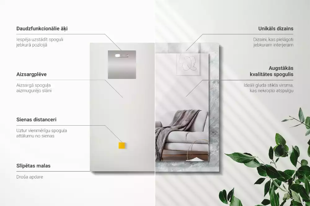 Rechthoekige spiegel lijst met print Marmergrijze aderen