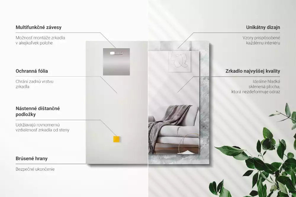 Rechthoekige spiegel lijst met print Marmergrijze aderen