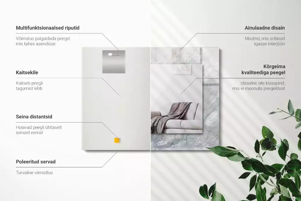 Rechthoekige spiegel lijst met print Marmergrijze aderen