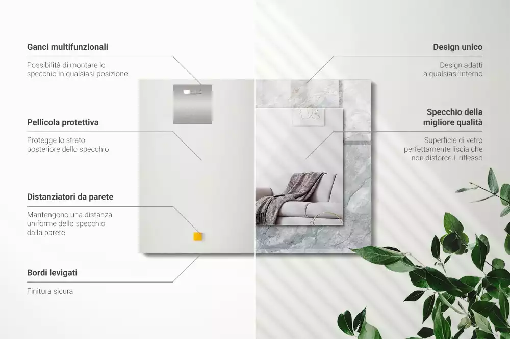 Rechthoekige spiegel lijst met print Marmergrijze aderen