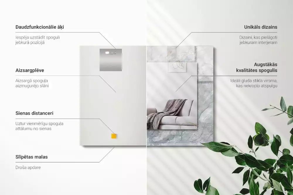 Rechthoekige spiegel lijst met print Marmergrijze aderen