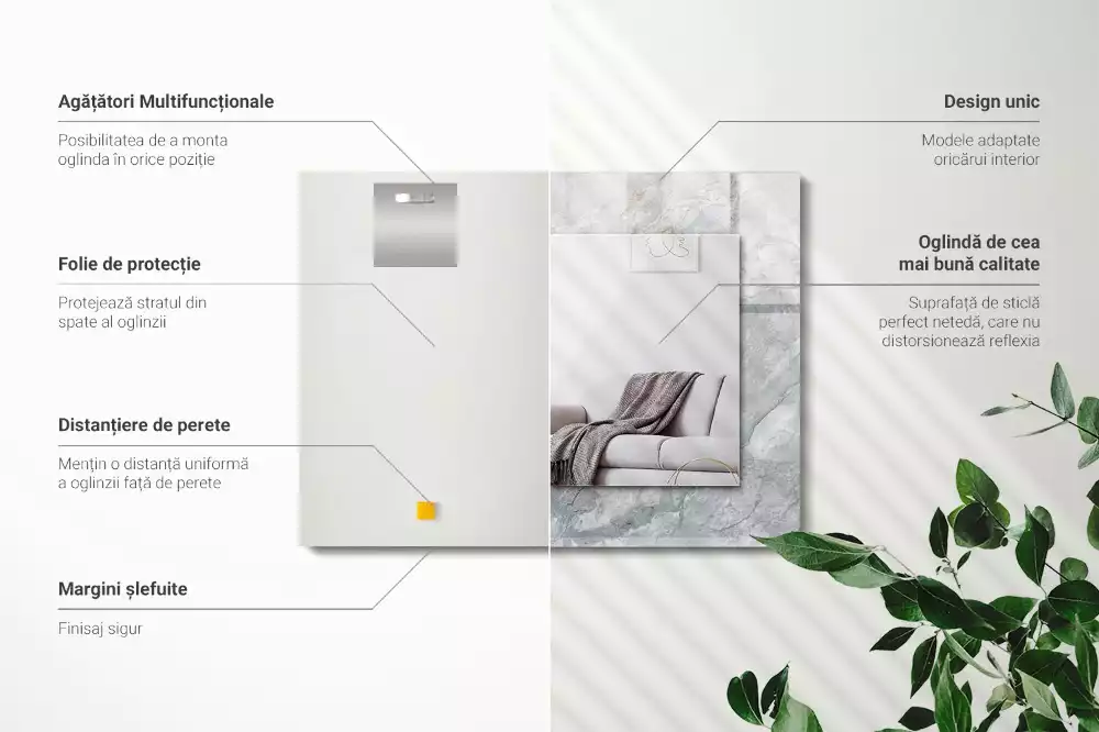 Rechthoekige spiegel lijst met print Marmergrijze aderen