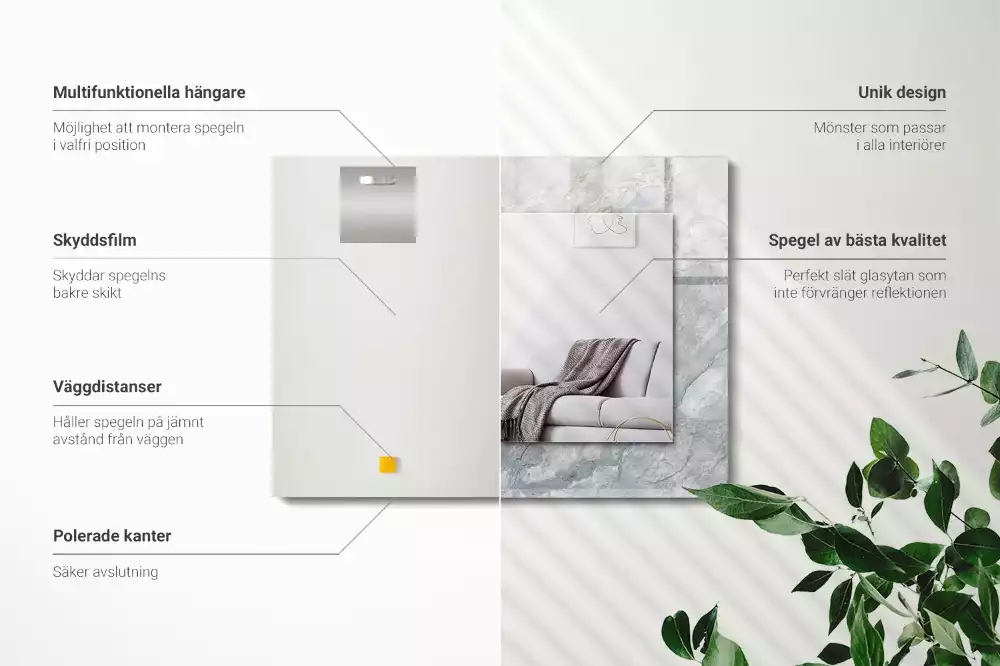 Rechthoekige spiegel lijst met print Marmergrijze aderen