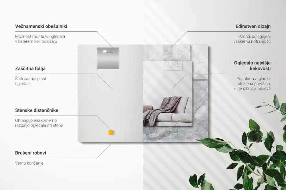 Rechthoekige spiegel lijst met print Marmergrijze aderen