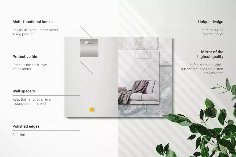 Rechthoekige spiegel lijst met print Marmergrijze aderen