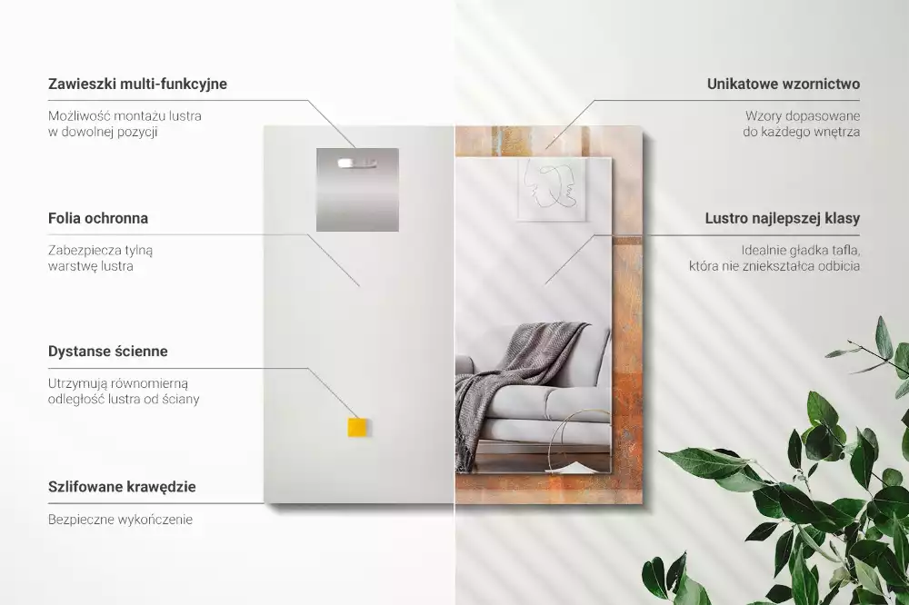 Bedrukte rechthoekige spiegel Roest metalen oppervlak