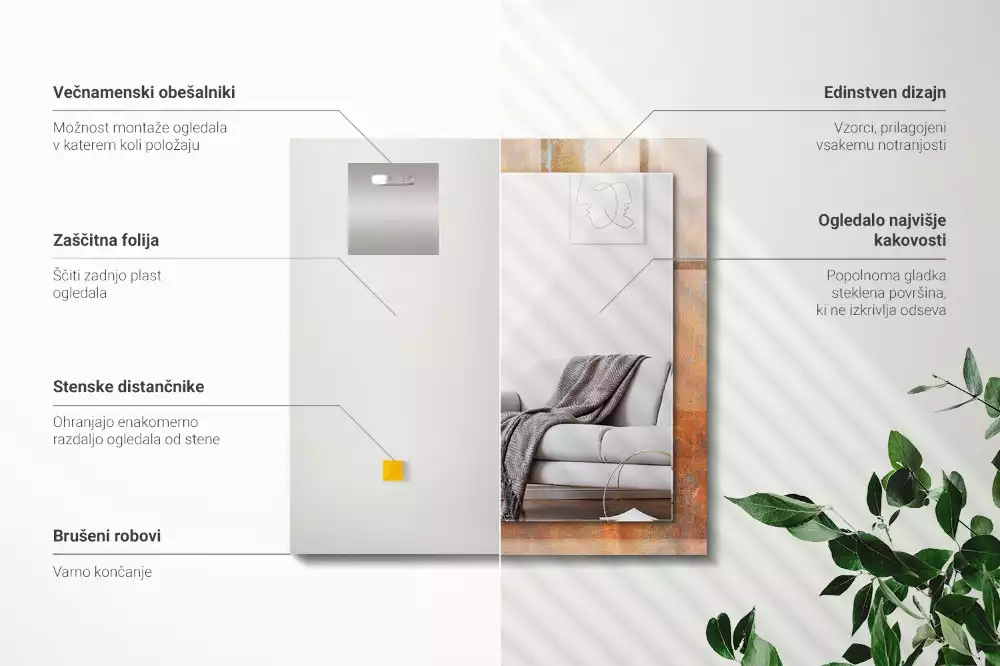 Bedrukte rechthoekige spiegel Roest metalen oppervlak