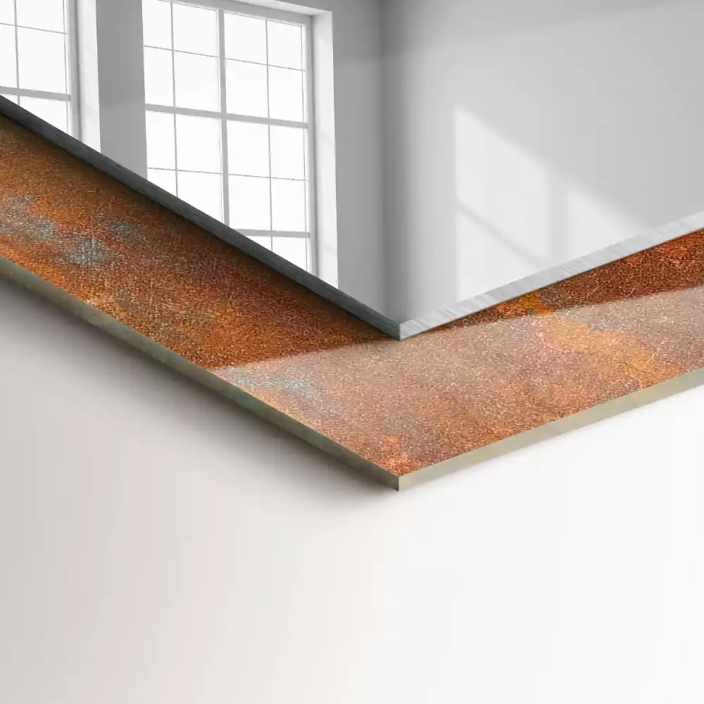 Bedrukte rechthoekige spiegel Roest metalen oppervlak