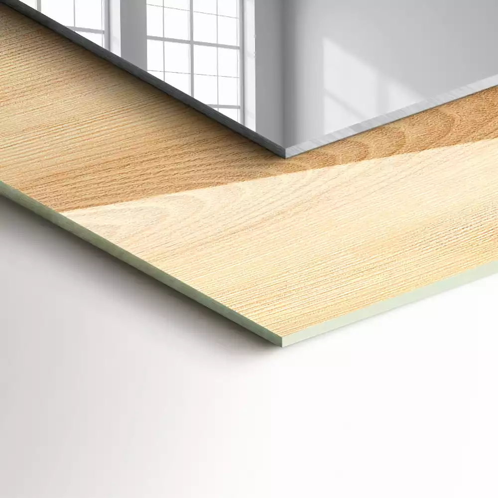 Rechthoekige spiegel met bedrukte lijst Houten plank textuur