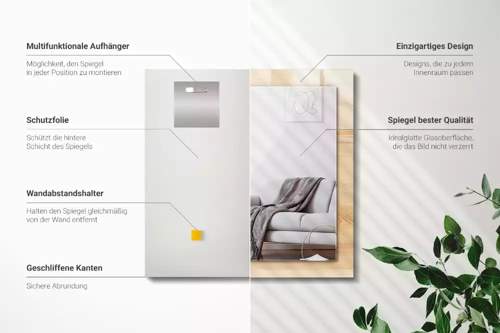 Rechthoekige spiegel met bedrukte lijst Houten plank textuur