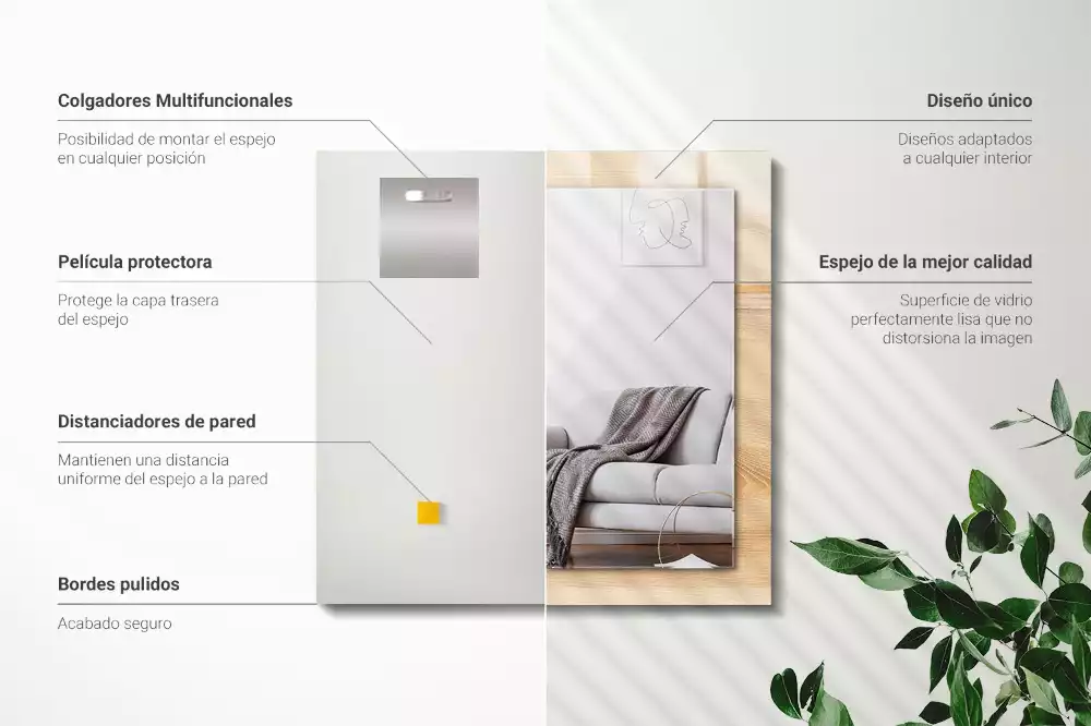 Rechthoekige spiegel met bedrukte lijst Houten plank textuur