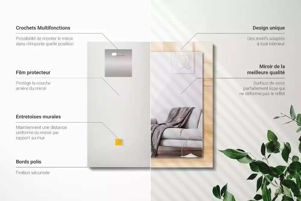 Rechthoekige spiegel met bedrukte lijst Houten plank textuur