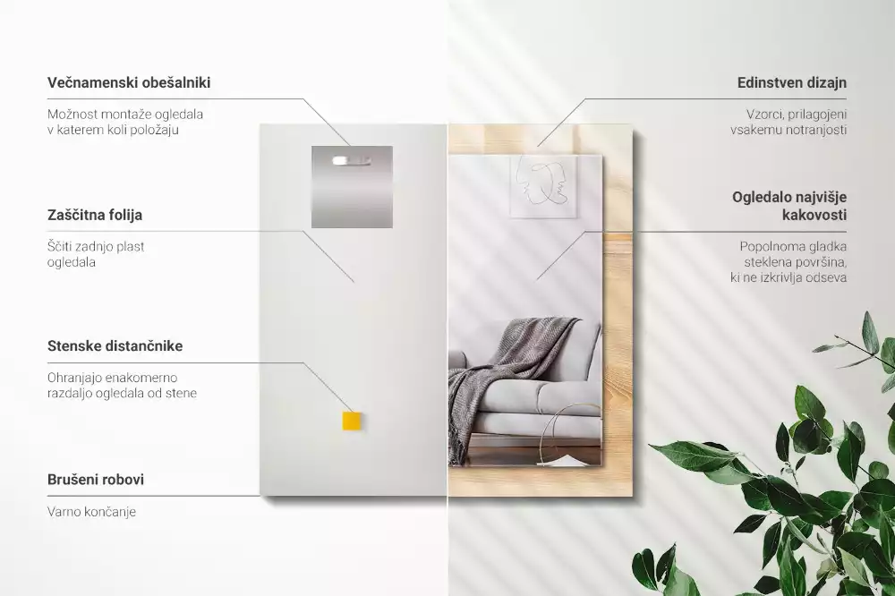 Rechthoekige spiegel met bedrukte lijst Houten plank textuur