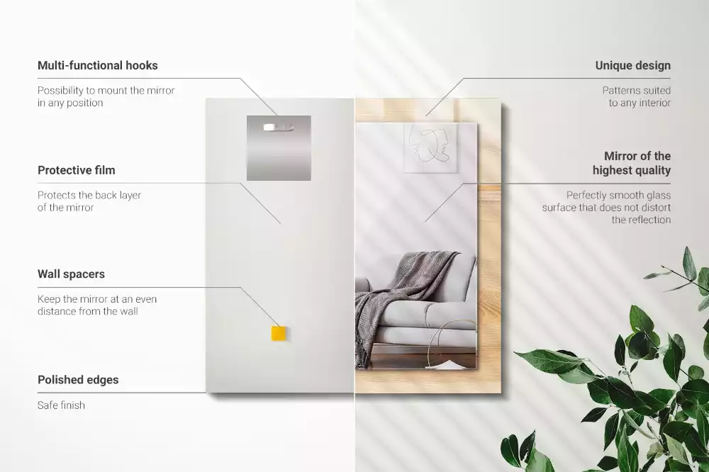 Rechthoekige spiegel met bedrukte lijst Houten plank textuur