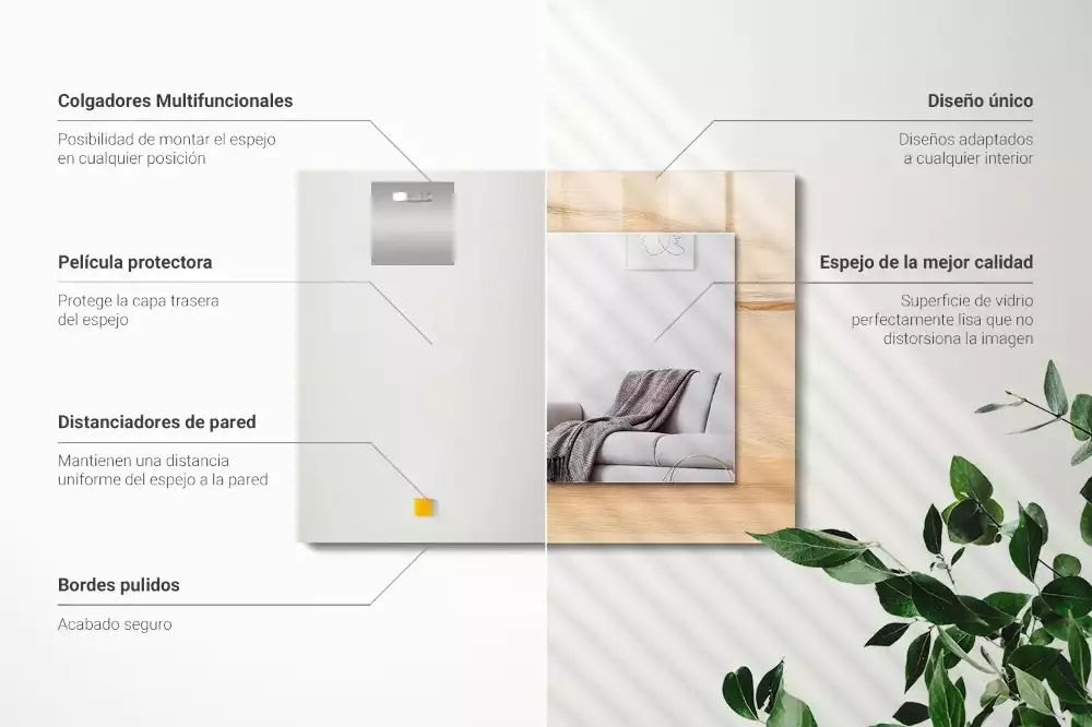 Rechthoekige spiegel met bedrukte lijst Houten plank textuur