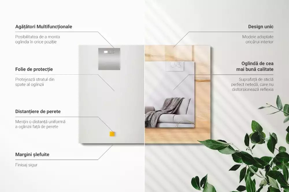 Rechthoekige spiegel met bedrukte lijst Houten plank textuur