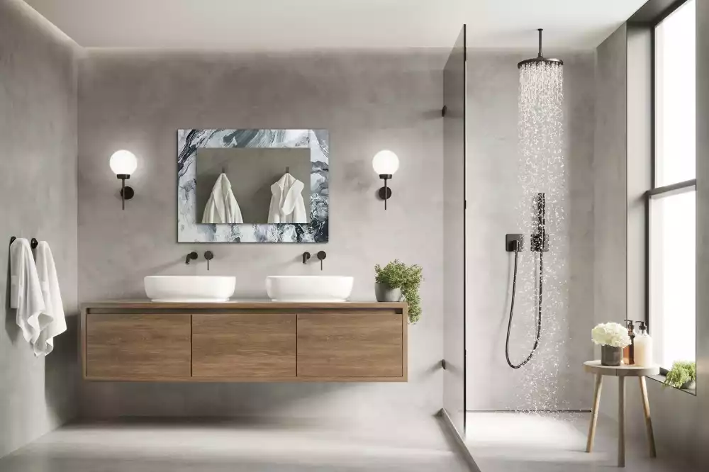 Rechthoekige spiegel lijst met print Abstracte schildercompositie