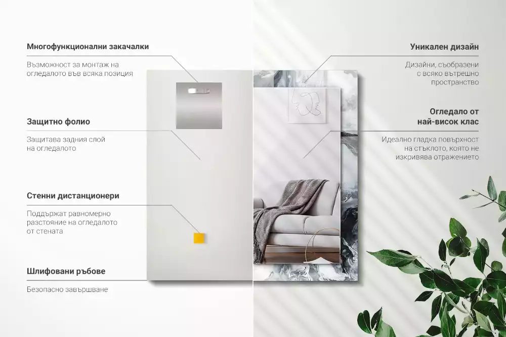 Rechthoekige spiegel lijst met print Abstracte schildercompositie