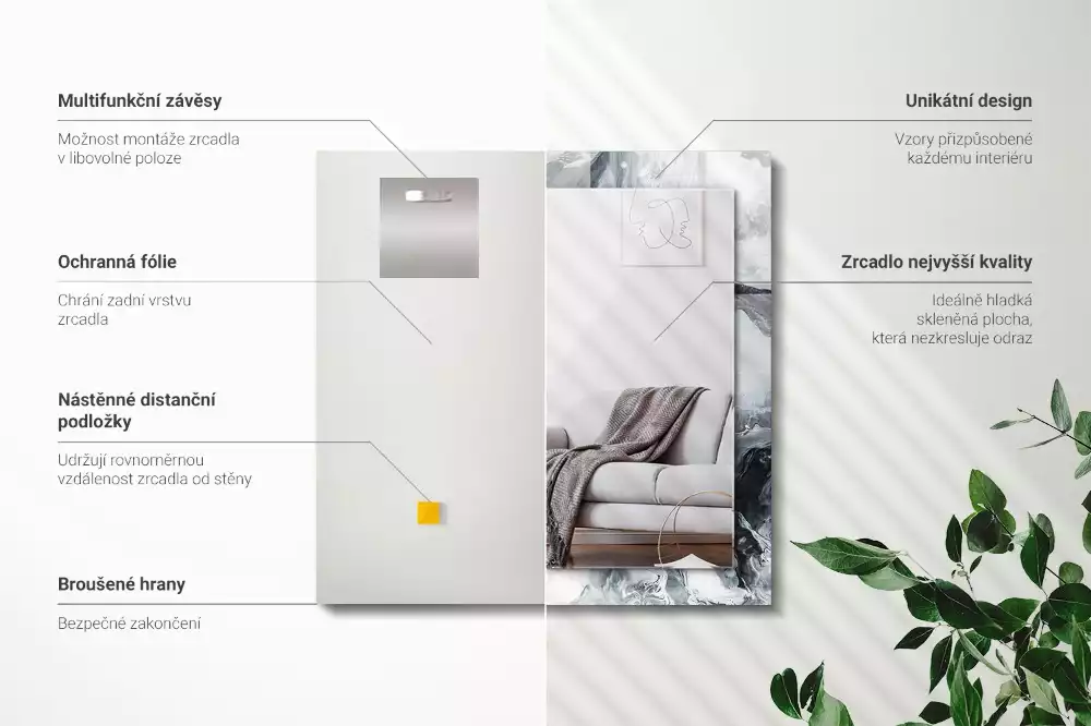 Rechthoekige spiegel lijst met print Abstracte schildercompositie