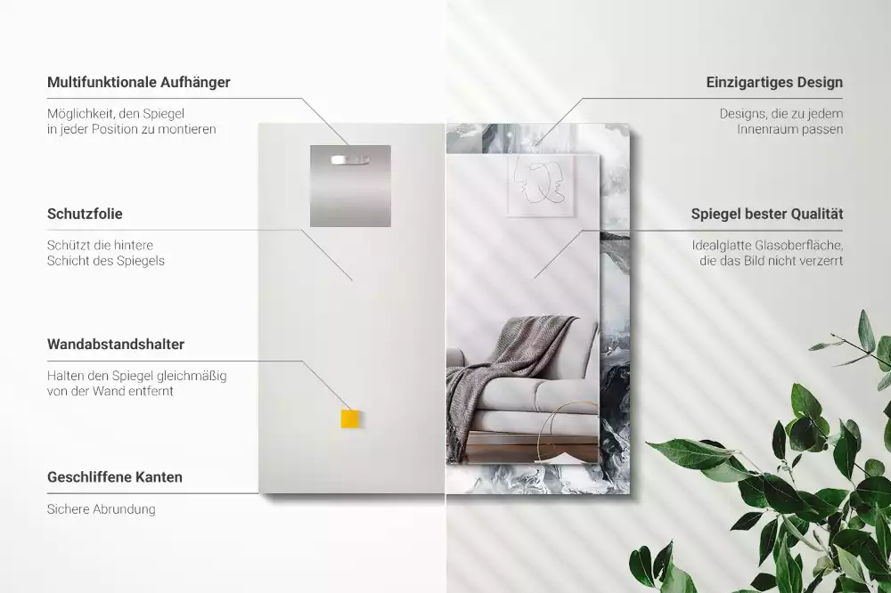 Rechthoekige spiegel lijst met print Abstracte schildercompositie