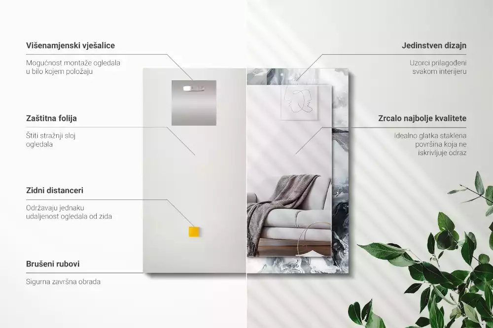 Rechthoekige spiegel lijst met print Abstracte schildercompositie