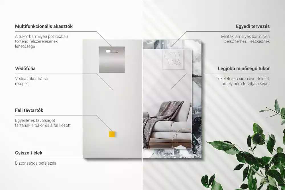 Rechthoekige spiegel lijst met print Abstracte schildercompositie