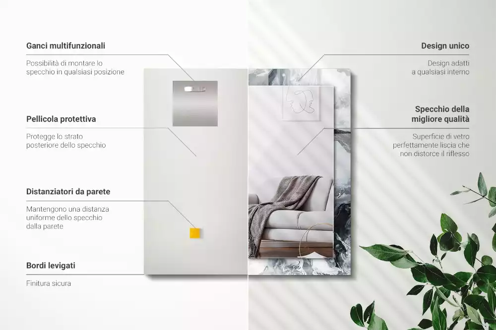 Rechthoekige spiegel lijst met print Abstracte schildercompositie