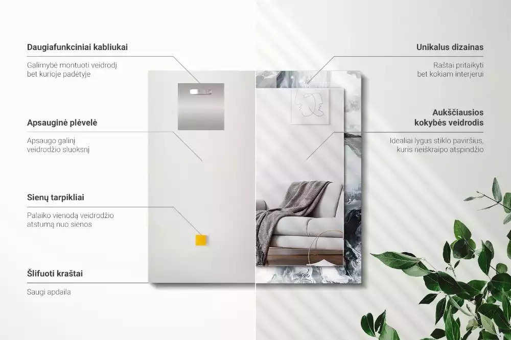 Rechthoekige spiegel lijst met print Abstracte schildercompositie