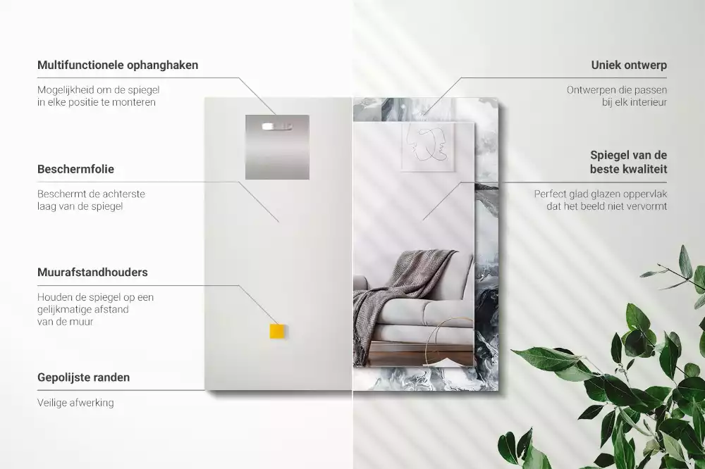 Rechthoekige spiegel lijst met print Abstracte schildercompositie