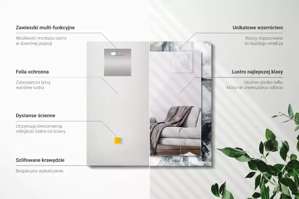 Rechthoekige spiegel lijst met print Abstracte schildercompositie