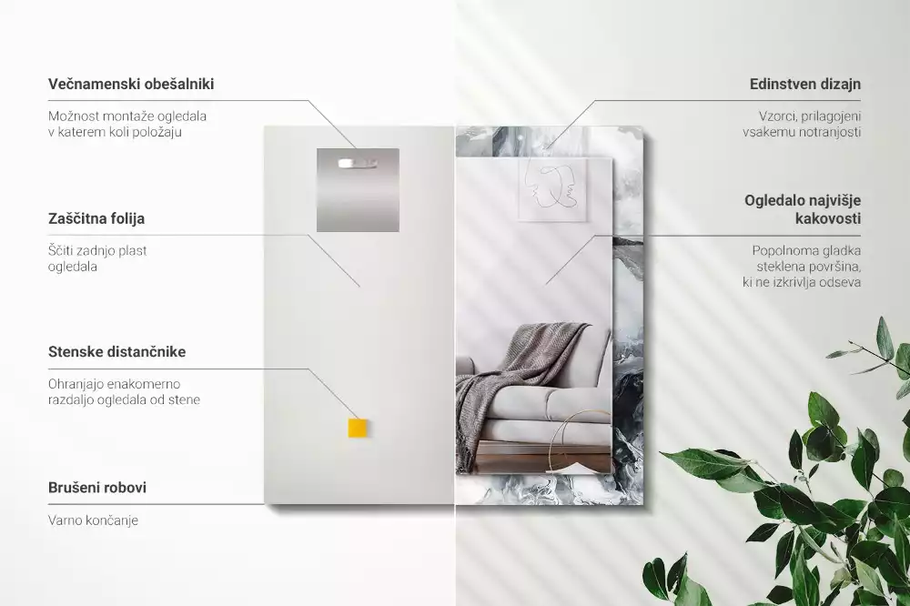 Rechthoekige spiegel lijst met print Abstracte schildercompositie