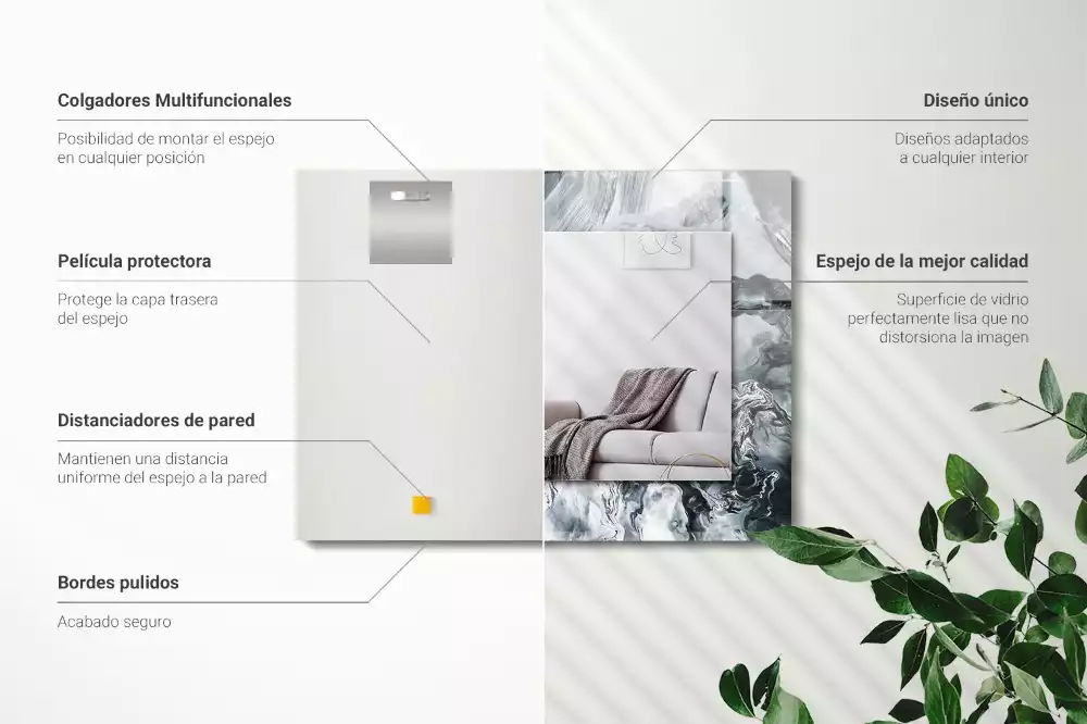 Rechthoekige spiegel lijst met print Abstracte schildercompositie