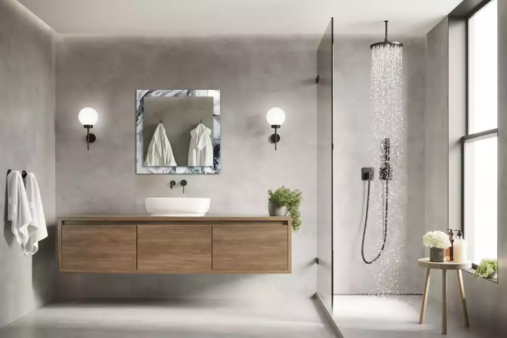 Rechthoekige spiegel lijst met print Abstracte schildercompositie