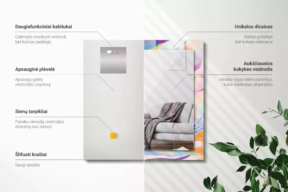 Bedrukte rechthoekige spiegel Abstracte kleurrijke penseelstreken