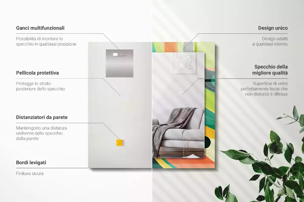 Rechthoekige spiegel met bedrukte lijst Abstracte kleurrijke patronen