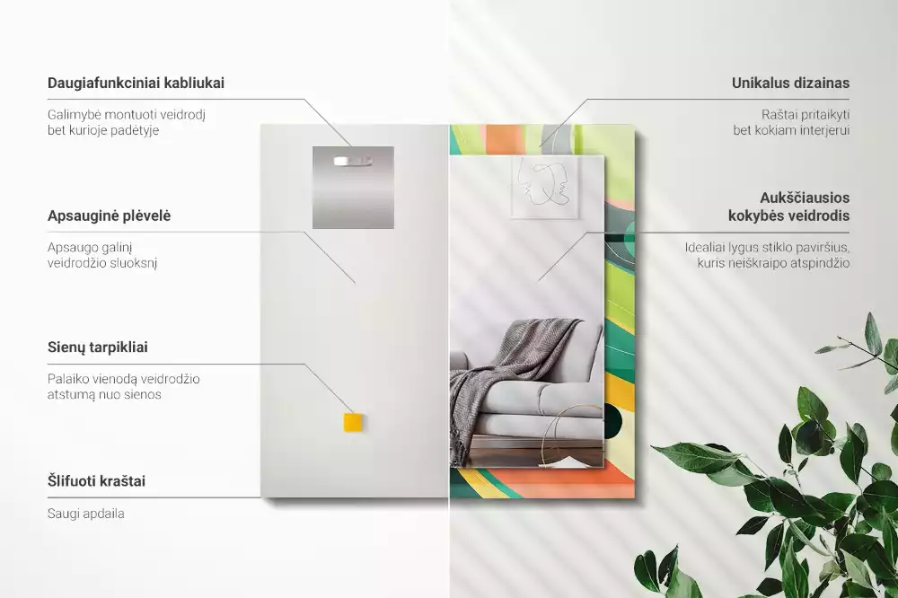 Rechthoekige spiegel met bedrukte lijst Abstracte kleurrijke patronen