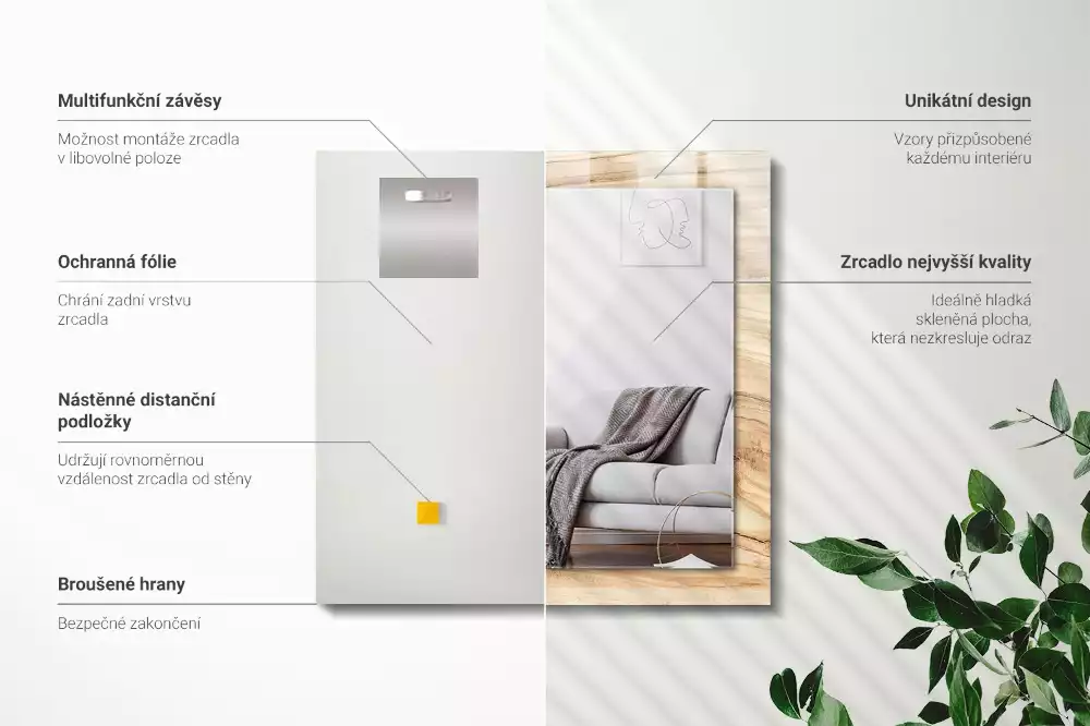 Rechthoekige spiegel met decoratie Houtnerf textuur