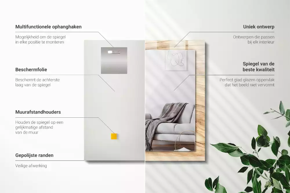 Rechthoekige spiegel met decoratie Houtnerf textuur