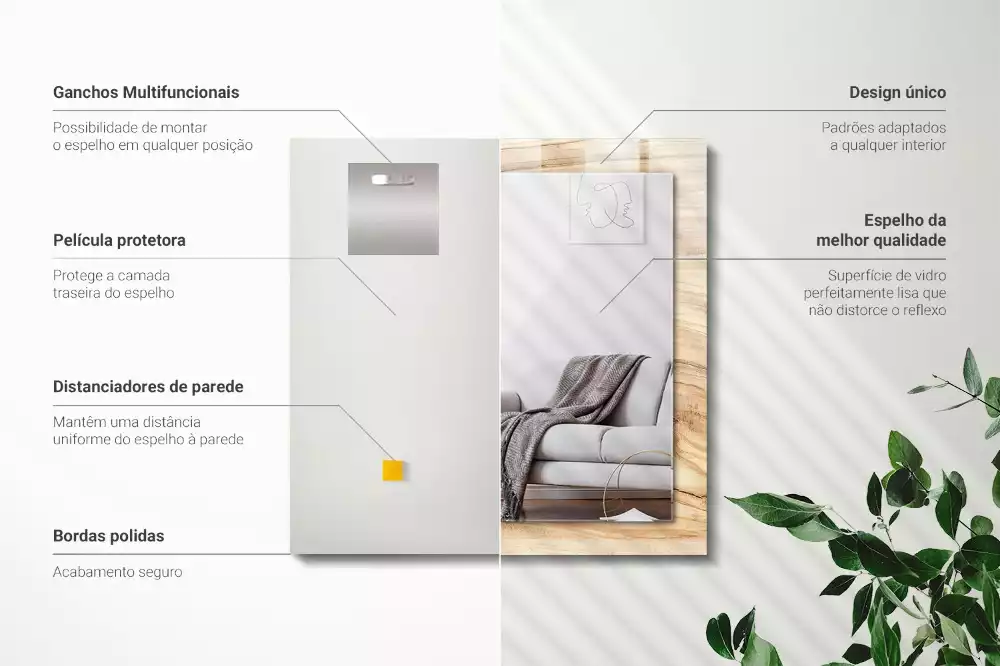 Rechthoekige spiegel met decoratie Houtnerf textuur