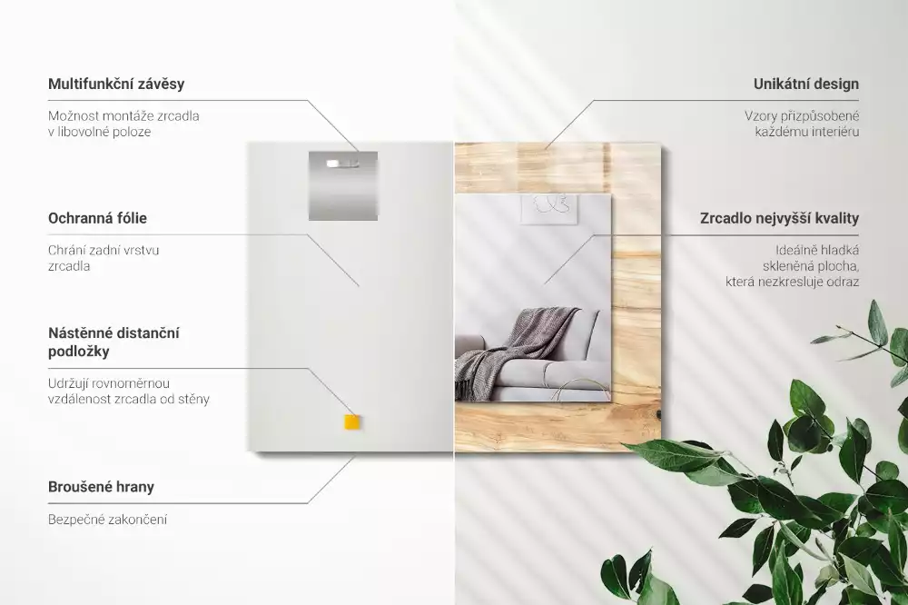 Rechthoekige spiegel met decoratie Houtnerf textuur