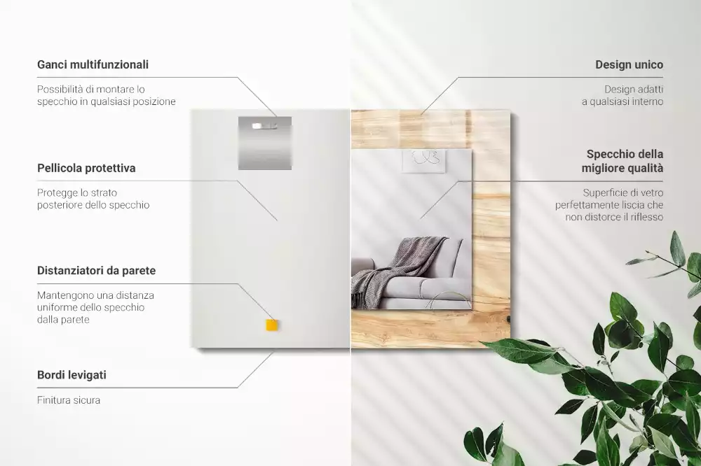 Rechthoekige spiegel met decoratie Houtnerf textuur