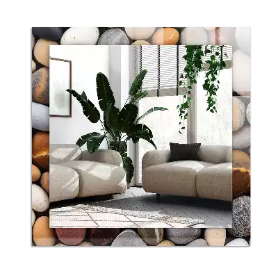 Rechthoekige spiegel lijst met print Gekleurde gladde stenen