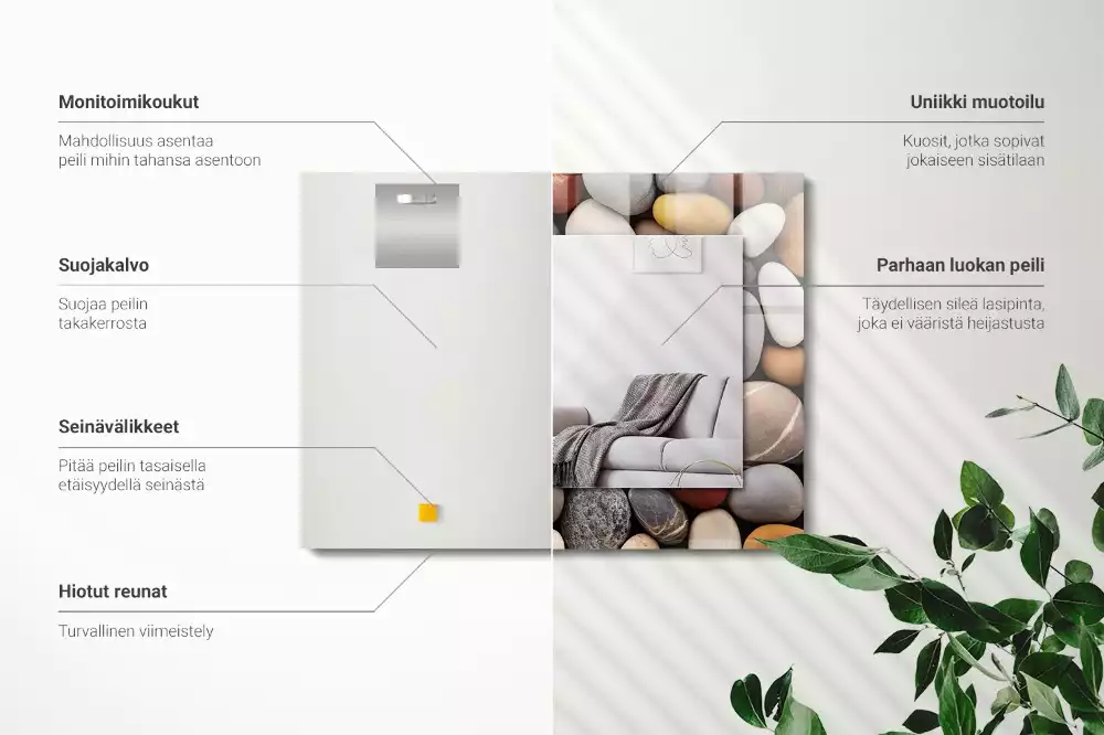 Rechthoekige spiegel lijst met print Gekleurde gladde stenen