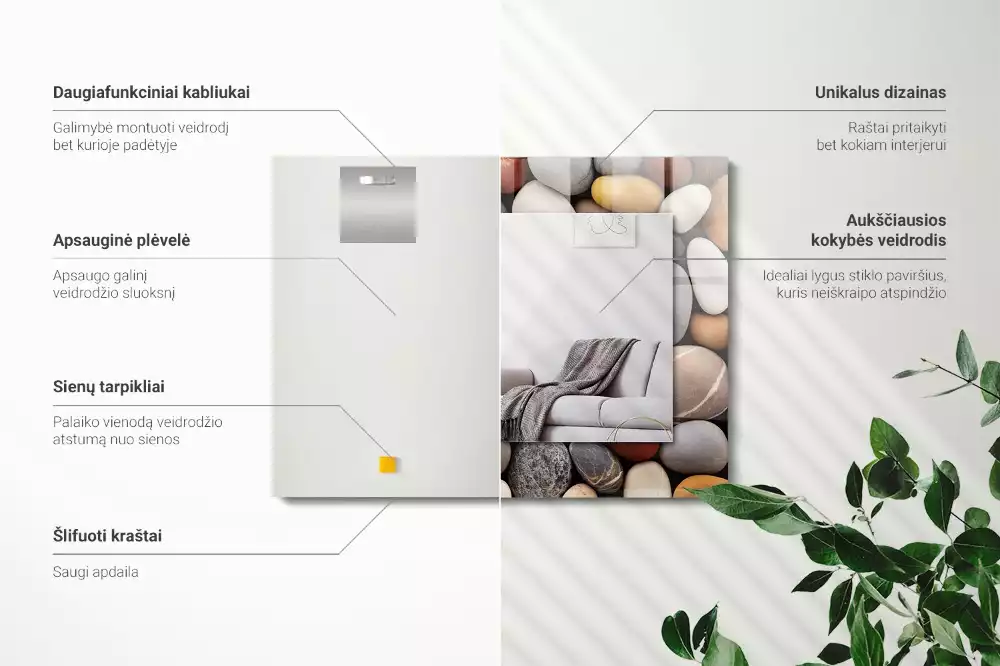 Rechthoekige spiegel lijst met print Gekleurde gladde stenen