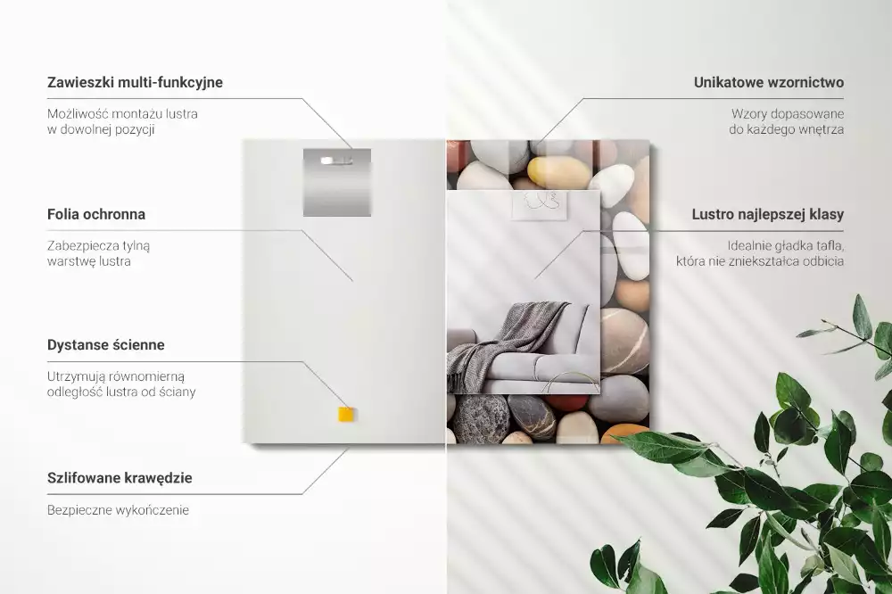 Rechthoekige spiegel lijst met print Gekleurde gladde stenen