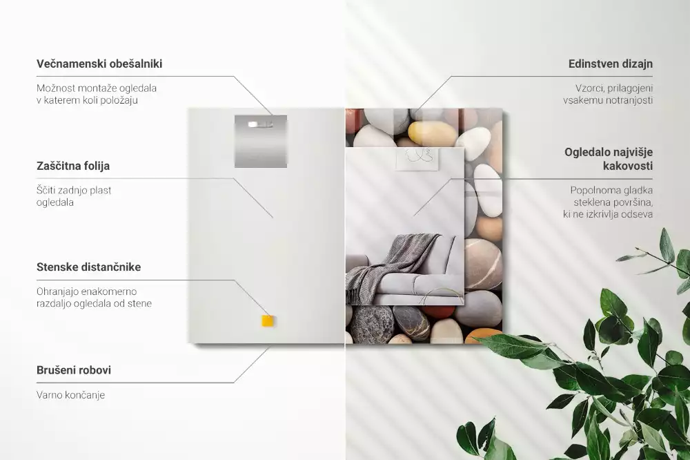 Rechthoekige spiegel lijst met print Gekleurde gladde stenen