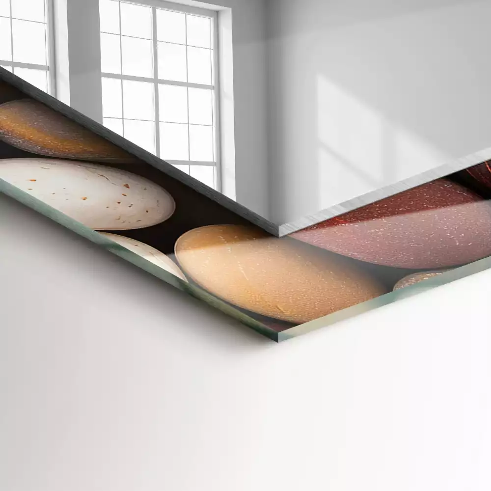 Rechthoekige spiegel lijst met print Gekleurde gladde stenen