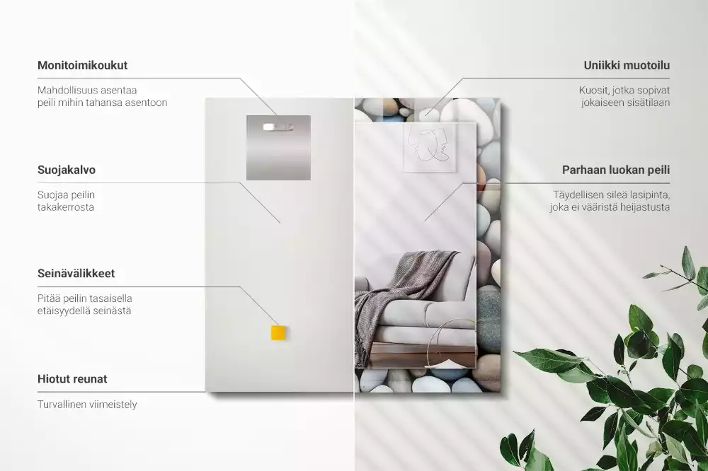 Bedrukte rechthoekige spiegel Gekleurde gladde stenen