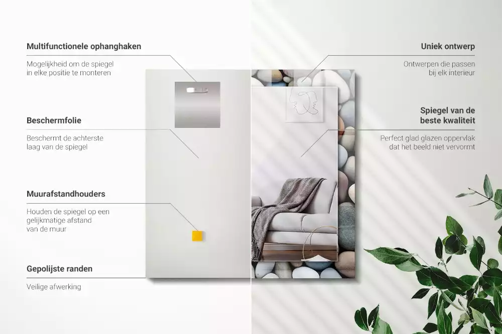 Bedrukte rechthoekige spiegel Gekleurde gladde stenen