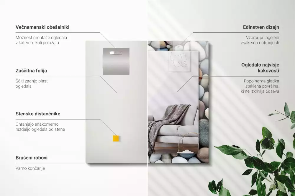 Bedrukte rechthoekige spiegel Gekleurde gladde stenen